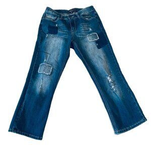 Cato Premium Women's Blue Distressed Patchwork Jeans Size 10 Capris
